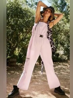 Free People Movement Star Player Pink Black Jumpsuit Onesie NWOT